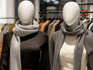 An image of two mannequins in black and grey clothing in a retail store