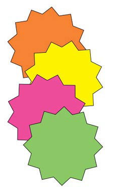 4 inch Round Multi-Colored Fluorescent Star Burst Sign Cards
