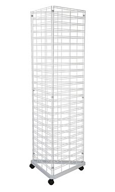 White Triangle Wire Grid Tower with Base and Casters - 6.5'