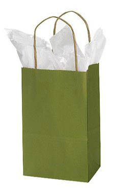 Green Kraft Paper Shopping Bags - 5 1/4" x 3 1/2" x 8 1/4"