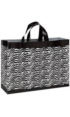 Large Frosted Zebra Print Plastic Bags with Handles