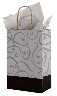 Small Black and Silver Swirl Paper Shopping Bags - Case of 100