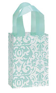 Small Aqua Damask Frosted Plastic Shopping Bag